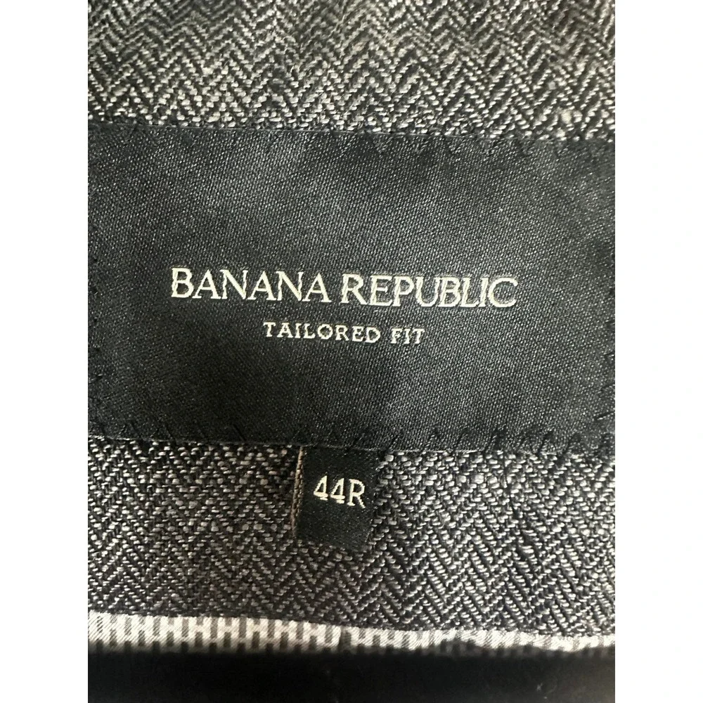 Banana Republic Linen‎ Blazer Mens 44R Charcoal Herringbone Tailored Fit